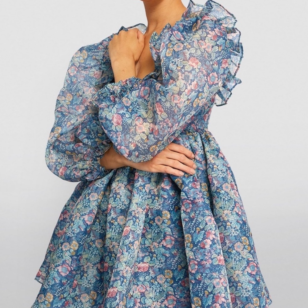 NWOT Selkie Mayfair Secret Garden Puff Sleeve Blue Floral Mini Dress Size XL - Picture 7 of 16